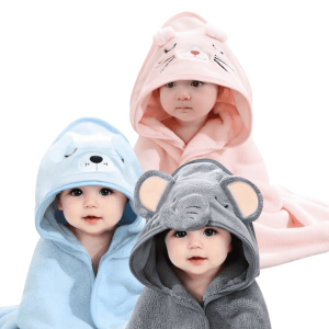 Baby Hooded Bath Towel – Soft Coral Fleece Animal Design