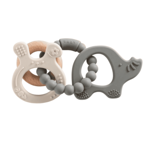 CuddleChew Silicone Animal Teething Bracelet – White Rabbit & Grey Elephant
