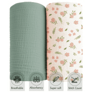 Little Bloom Swaddle Duo – Sage & Flowers